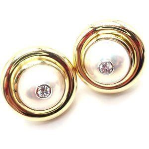 Authentic Tiffany & Co Picasso 18k Yellow Gold Diamond Mabe Pearl Earrings Paper